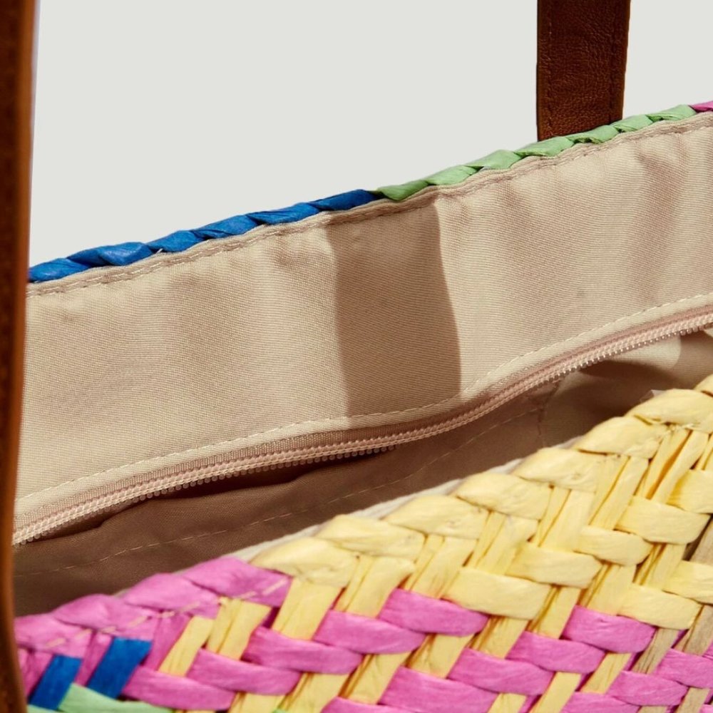 Color Block Straw Bag - Picture 3 of 9